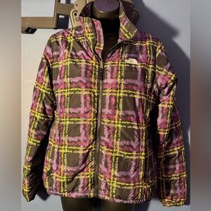 The North Face Women's Puffer Jacket - Purple and Yellow Plaid medium